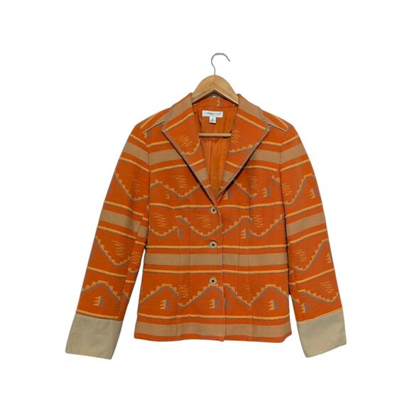 Vintage Orange Southwestern Embroidered Blazer Jacket Coldwater Creek Aztec Coat - Picture 1 of 5